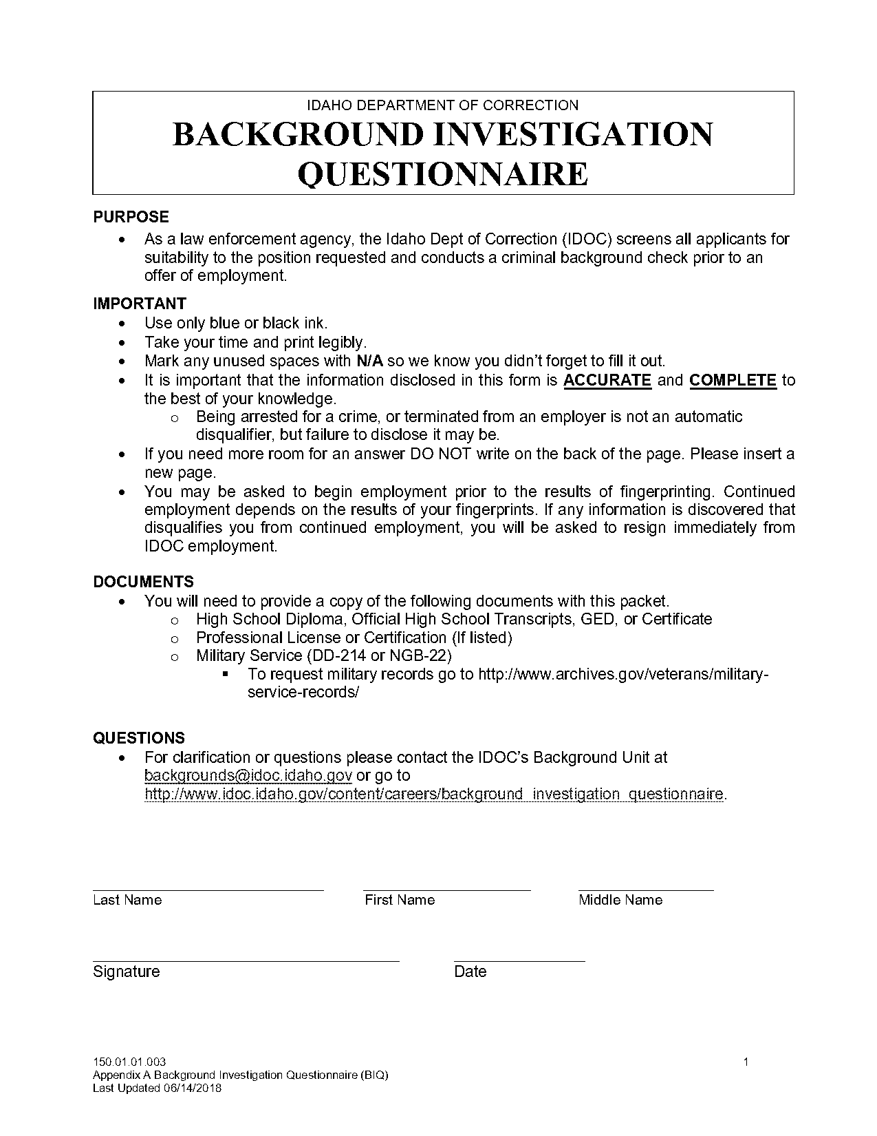 doi background investigation questionnaire