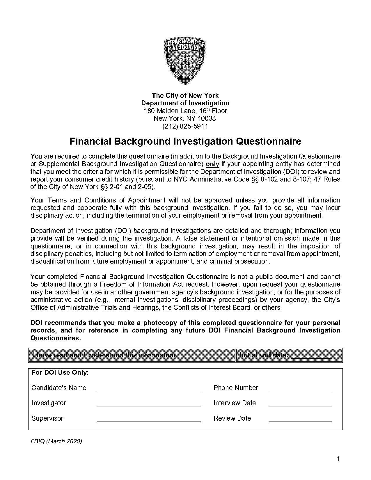 doi background investigation questionnaire